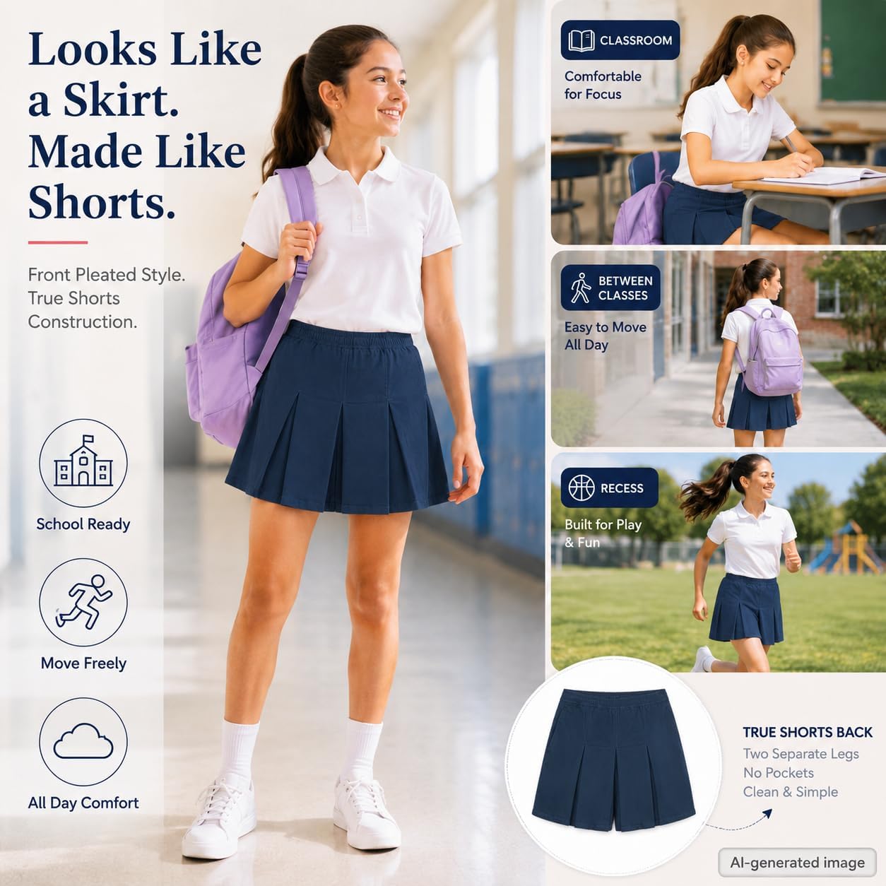 Bienzoe Girls Stretch Pleated Skort: Elastic Waist Skirt