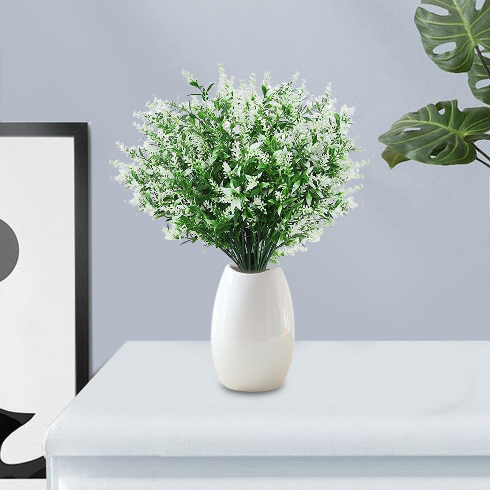 AMSLSIU Stunning Artificial Lavender Flower Floral Bouquet for Indoor Home Decor Realistic and Vibrant Planter Fence, White