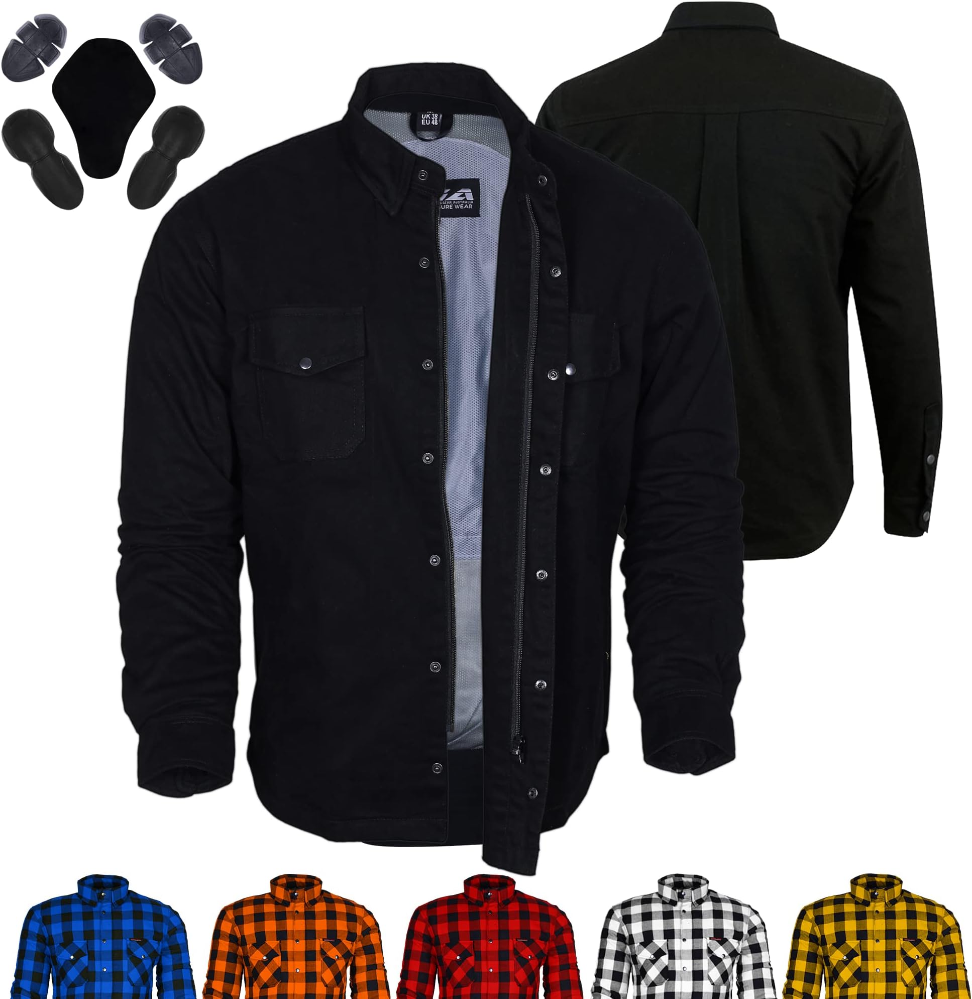 Bikers Gear Motorcycle Jacket Shirt - Kevlar Motorcycle Shirt Armoured Shirt 280gsm Dupont™ Kevlar® Aramid with Protective CE Motorbike Armour