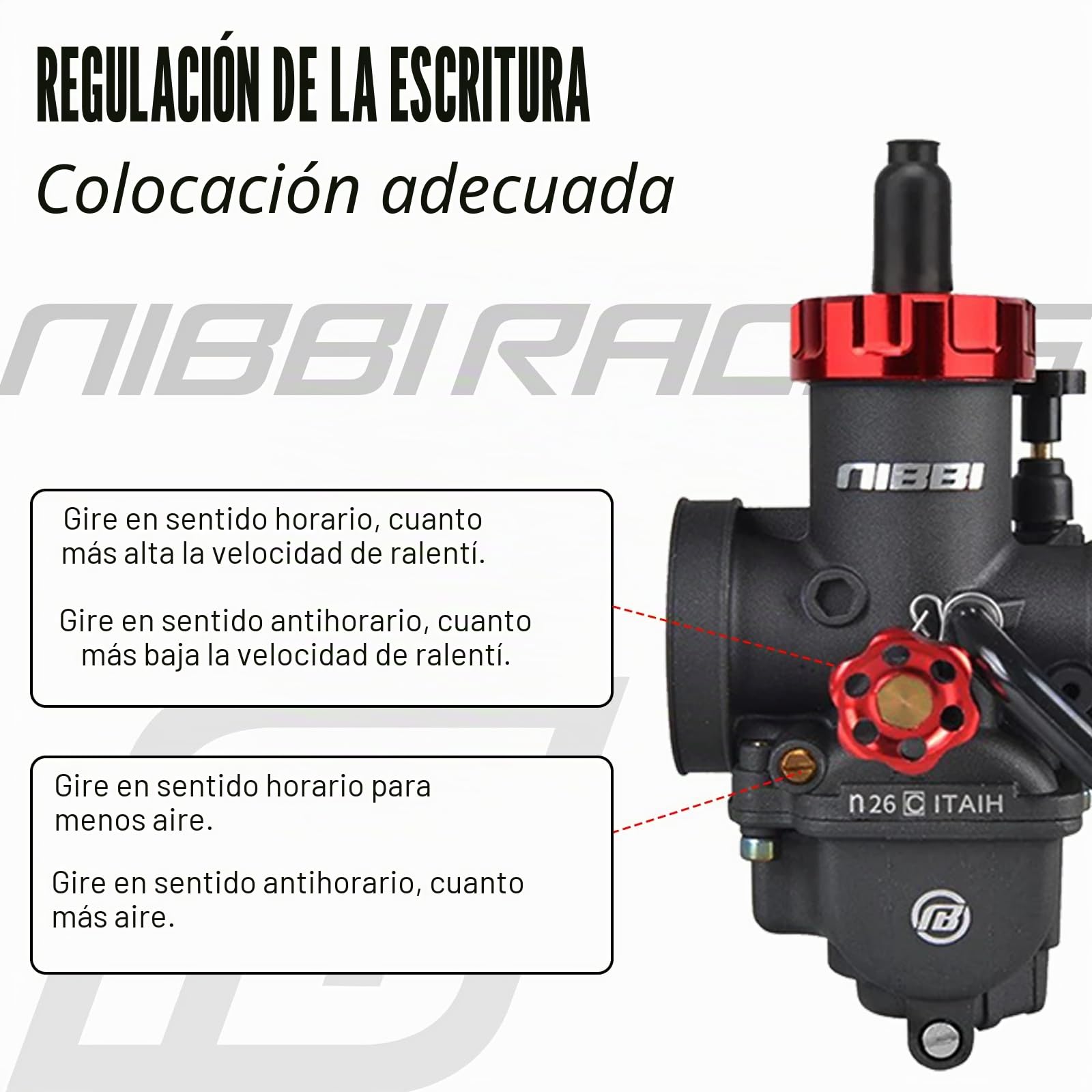 NIBBI PE 26mm Carburador Alto Rendimiento para Motos 150cc-200cc con 3 Boquillas un Inyección Piloto y Revestimiento Protector Apto para Cross, Dirt Bike, ATV, Motocross, Pit Bike, Mini GP