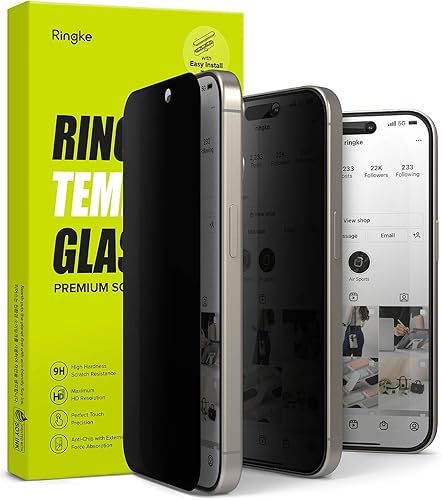 Ringke Vidrio de privacidad siéntete mejor en público compatible con iPhone 15 Pro Max, fácil de instalar, compatible con fundas, protector de