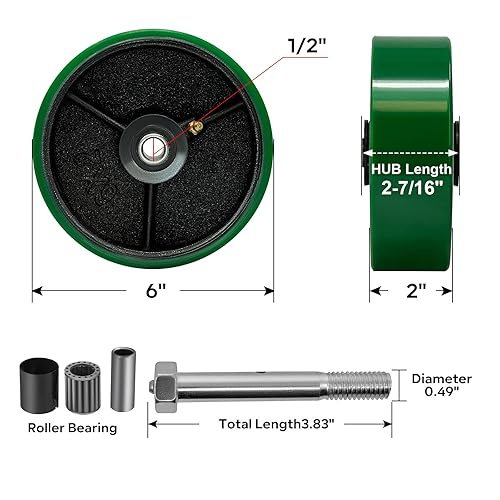 Miniatura 2 de Ruedas giratorias de 6 pulgadas resistentes, poliuretano sobre rueda de acero, orificio de 12 pulgada, juego de 4 ruedas de repuesto con capacidad