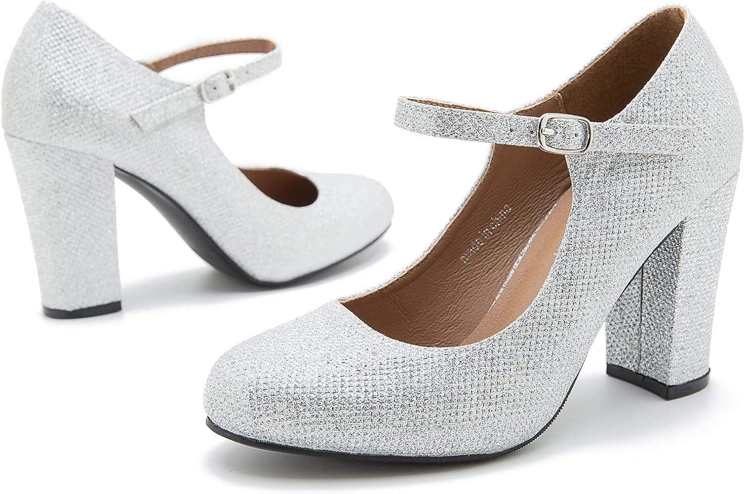 MAIERNISI JESSI Women's Mary Jane Pumps, Closed Round Toe, Block Heel with Ankle Strap Buckle, 3.54 Inch High Heel - Image 7