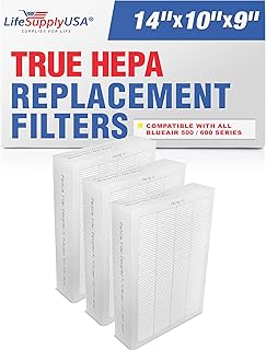 LifeSupplyUSA Air Purifier Replacement Filters - True HEPA Filter Compatible with All Blueair 500 600 Series Air Purifiers (3-Pack)