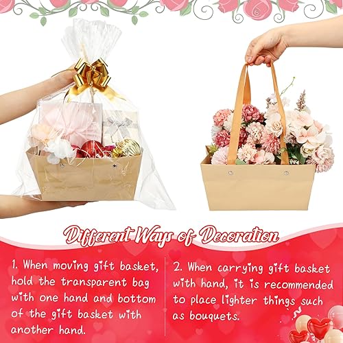 Miniatura 6 de Colarr Paquete de 12 cestas de Navidad para regalo, juego de cesta de regalo vacía de papel kraft con asa, bolsa de envoltura, lazo, bandeja de