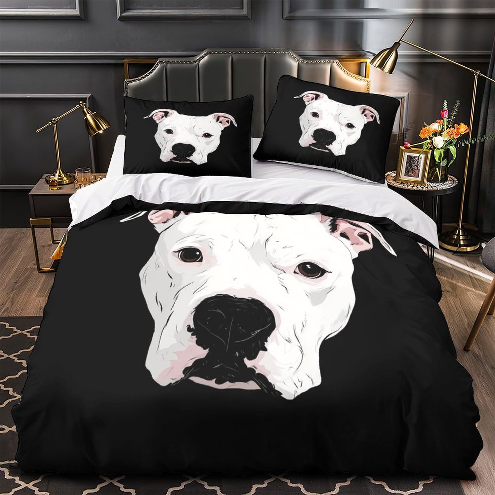 Digitalillustration parure de lit pitbull 3 pièces au tissage fin