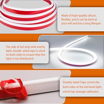 Car Hood Light Strip 70 Inches White Exterior Car LED Strip Lights for Hood Flexible Waterproof Dynamic Scan Sequential Turn Signal Amber DC12V Daytime Running Lights for Cars, SUVs, Trucks