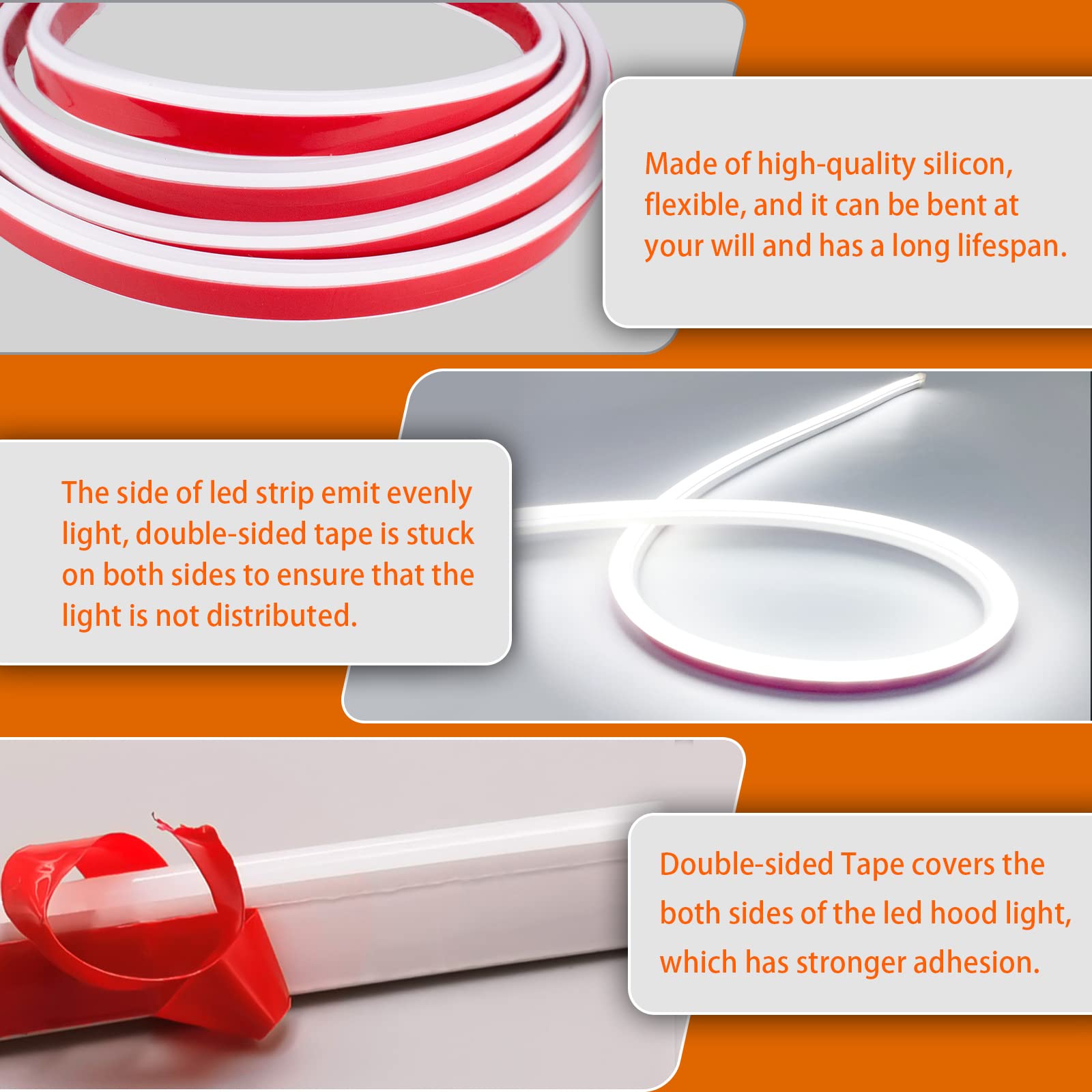 Car Hood Light Strip 200CM White Exterior Car LED Strip Lights for Hood Flexible Waterproof Dynamic Scan Sequential Turn Signal Amber DC12V Daytime Running Lights with Remote for Cars, Trucks — view 5