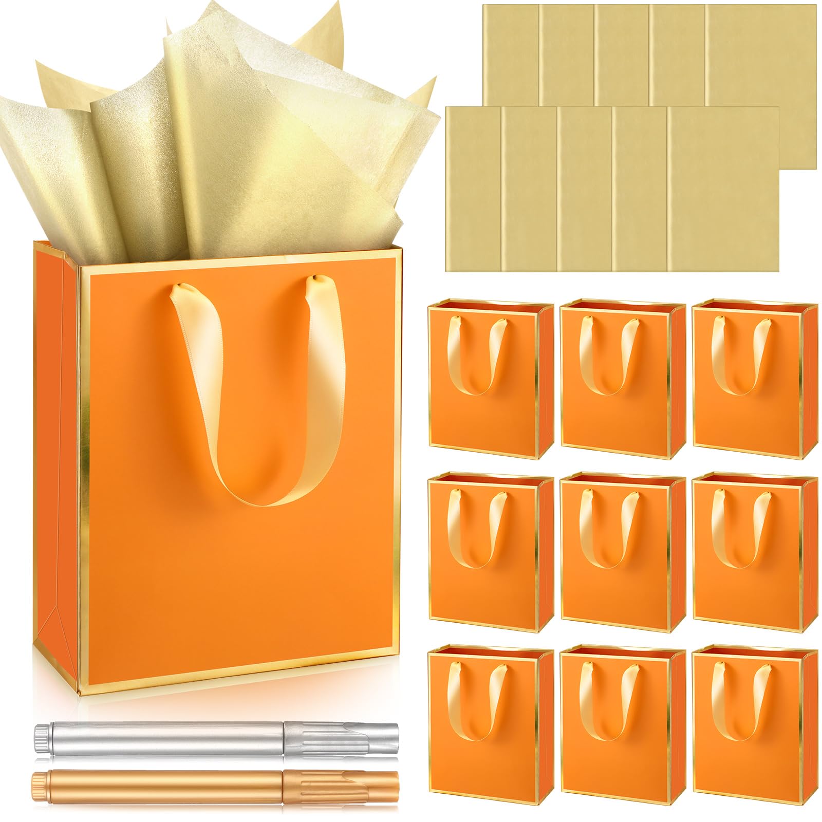 Yeaqee 10 Pack Metallic Paper Gift Bags with Handles Tissue Paper Thank You 5 Senses Gift Bag for Birthday Valentine Wedding Baby Shower Groomsmen