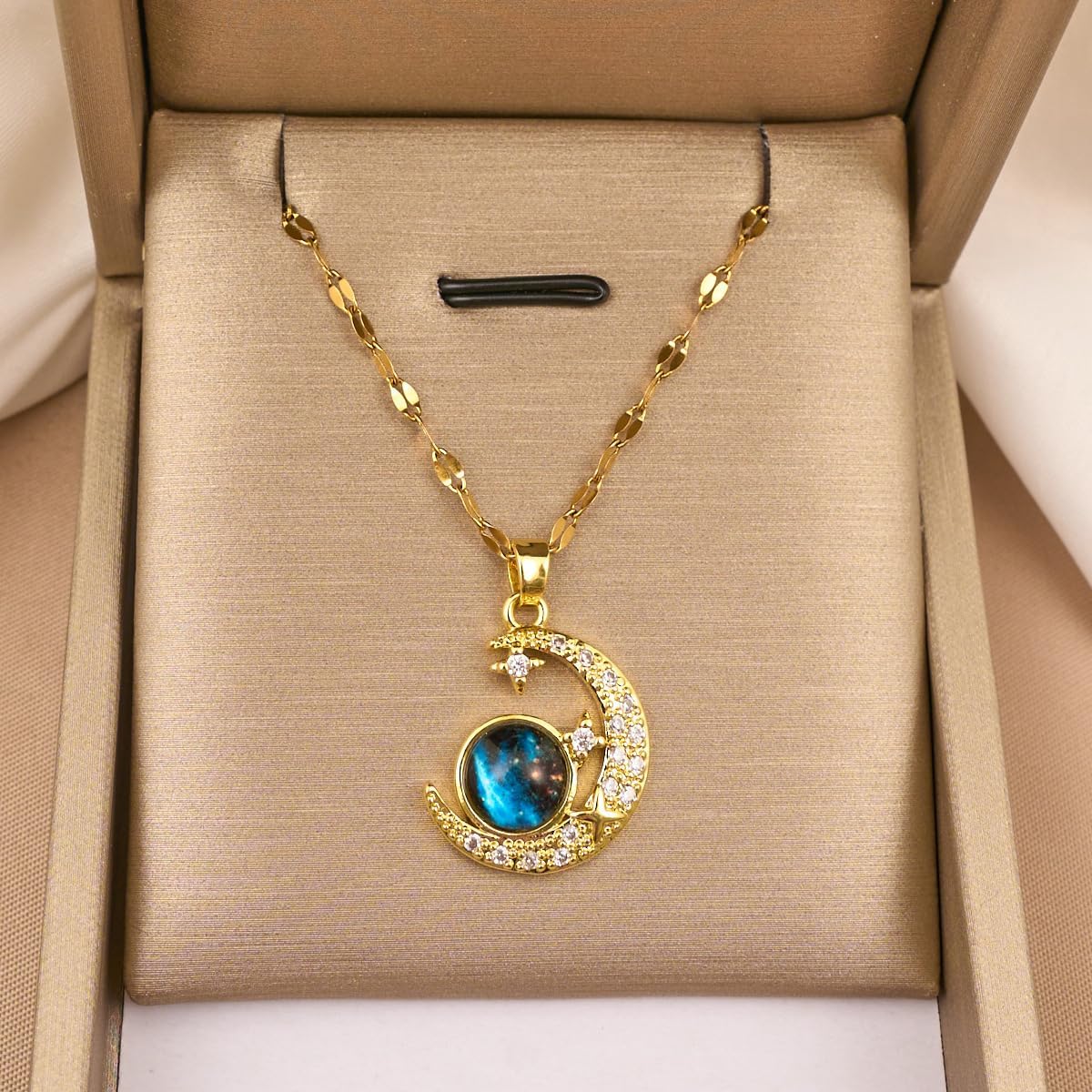 GYRMMUE Moon Gemstone Pendant Necklace for Women Sun-Inspired Design Necklaces Elegant Night Sky Jewelry Space Planet Star Necklacese Glowing Blue Moon Charm Necklaces - Image 2