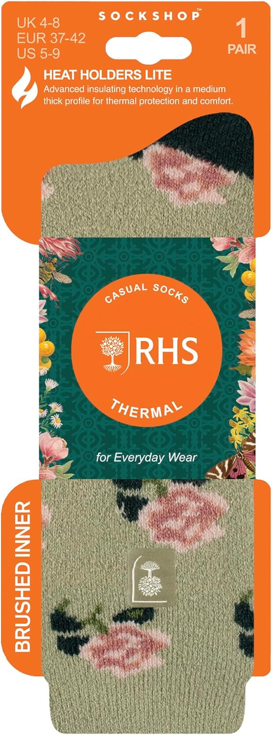HEAT HOLDERS Womens Thermal Socks Lite | Thin Floral Patterned Fleece Socks