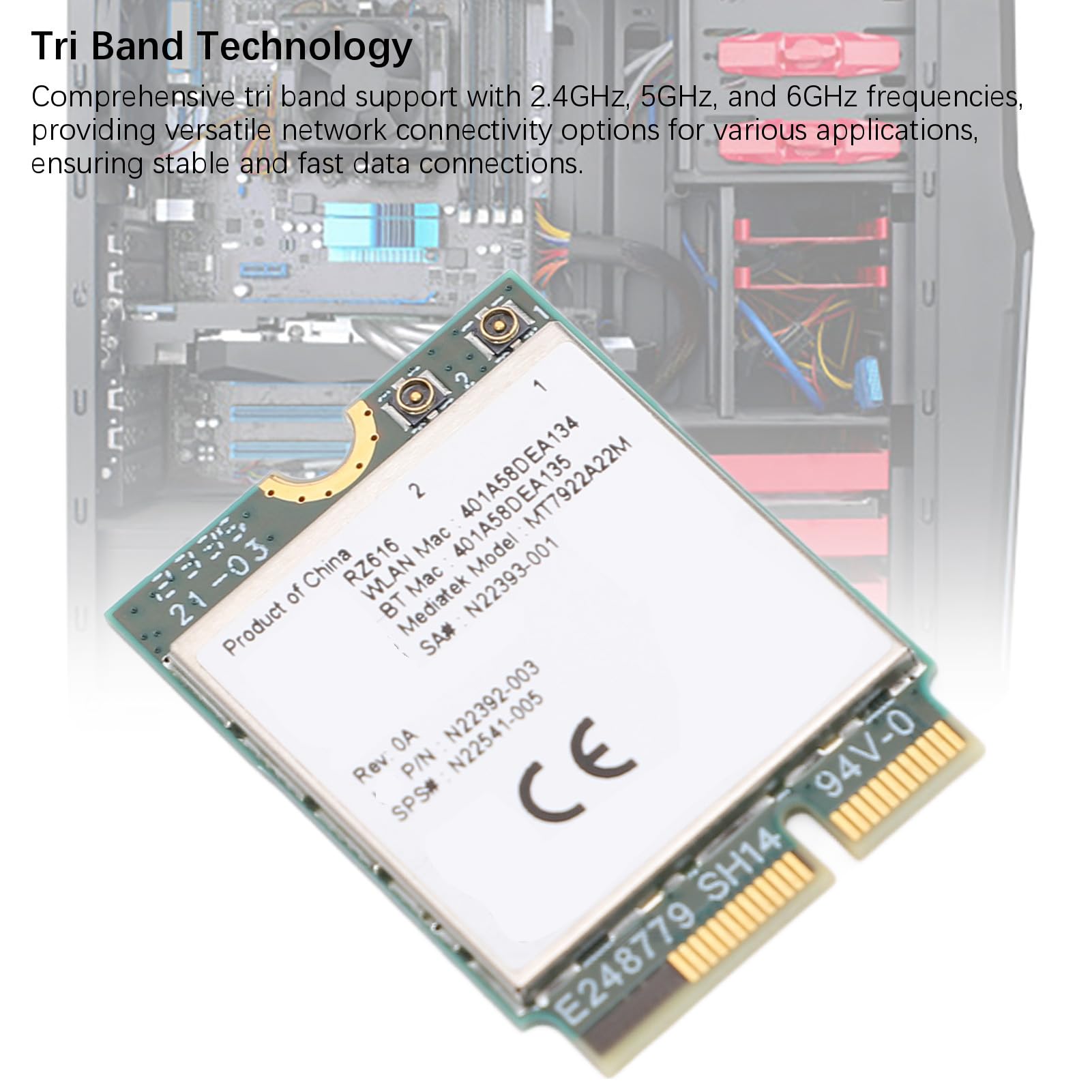 Carte sans Fil Wi-Fi 6E M.2 MT7922A22M pour Ordinateur Portable Bluetooth 5.2 RZ616 5374 Mbit/s