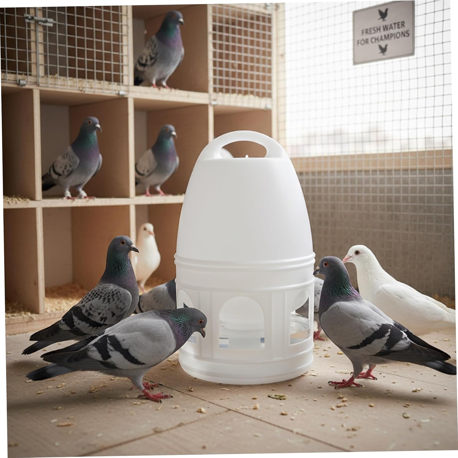 Pigeon Waterer, 3L Bird Water Dispenser with Easy-Grip Handle & Hang Ring, Plastic Drinking Feeder for Daily Hydration of Pigeons, Doves and Birds Garden Outdoor..