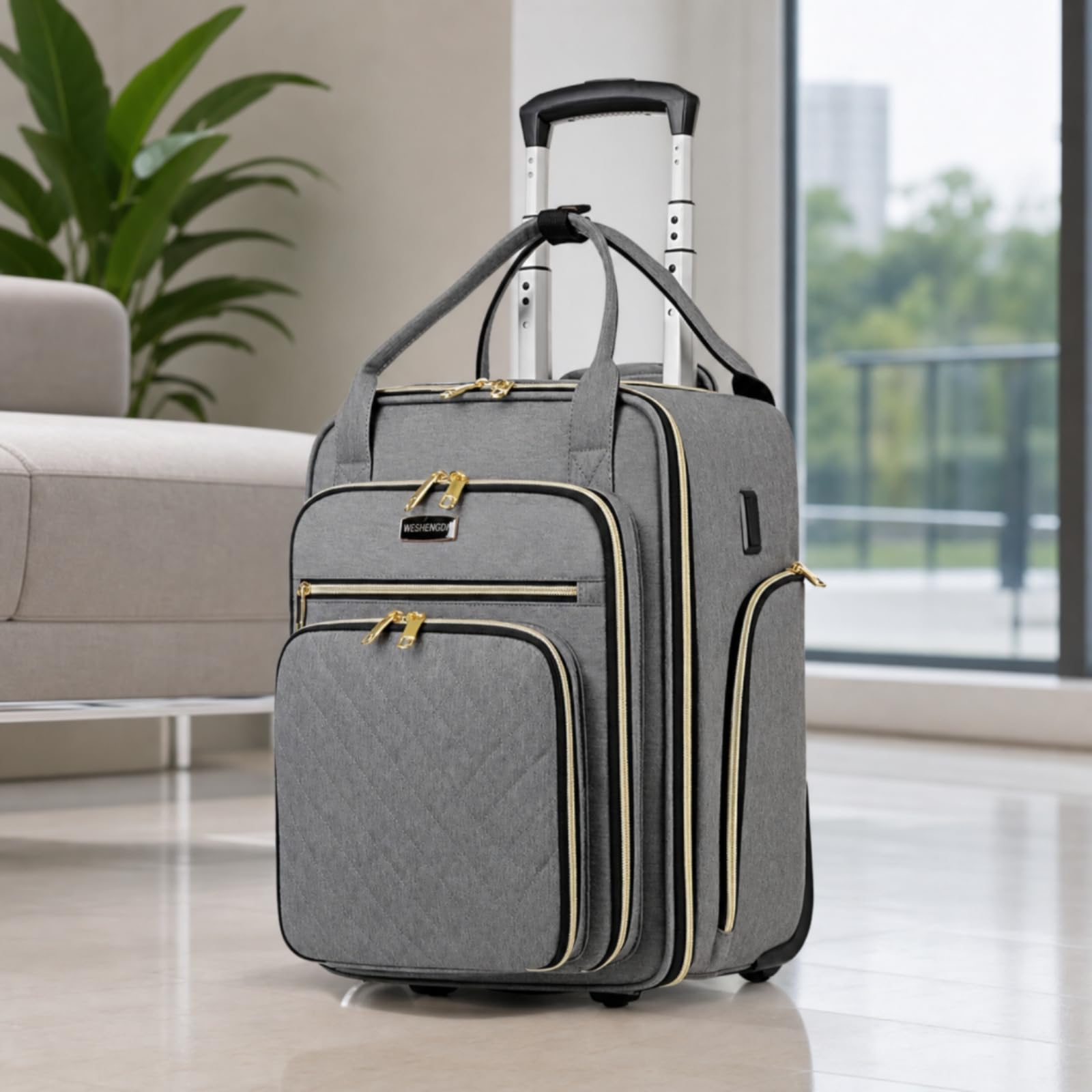 kowaku Sac à Langer à Roulettes Télescopique Sac Maternité à Roulettes Multifonctions Bagage pour Parents, Blanc cassé, Blanc Cassé