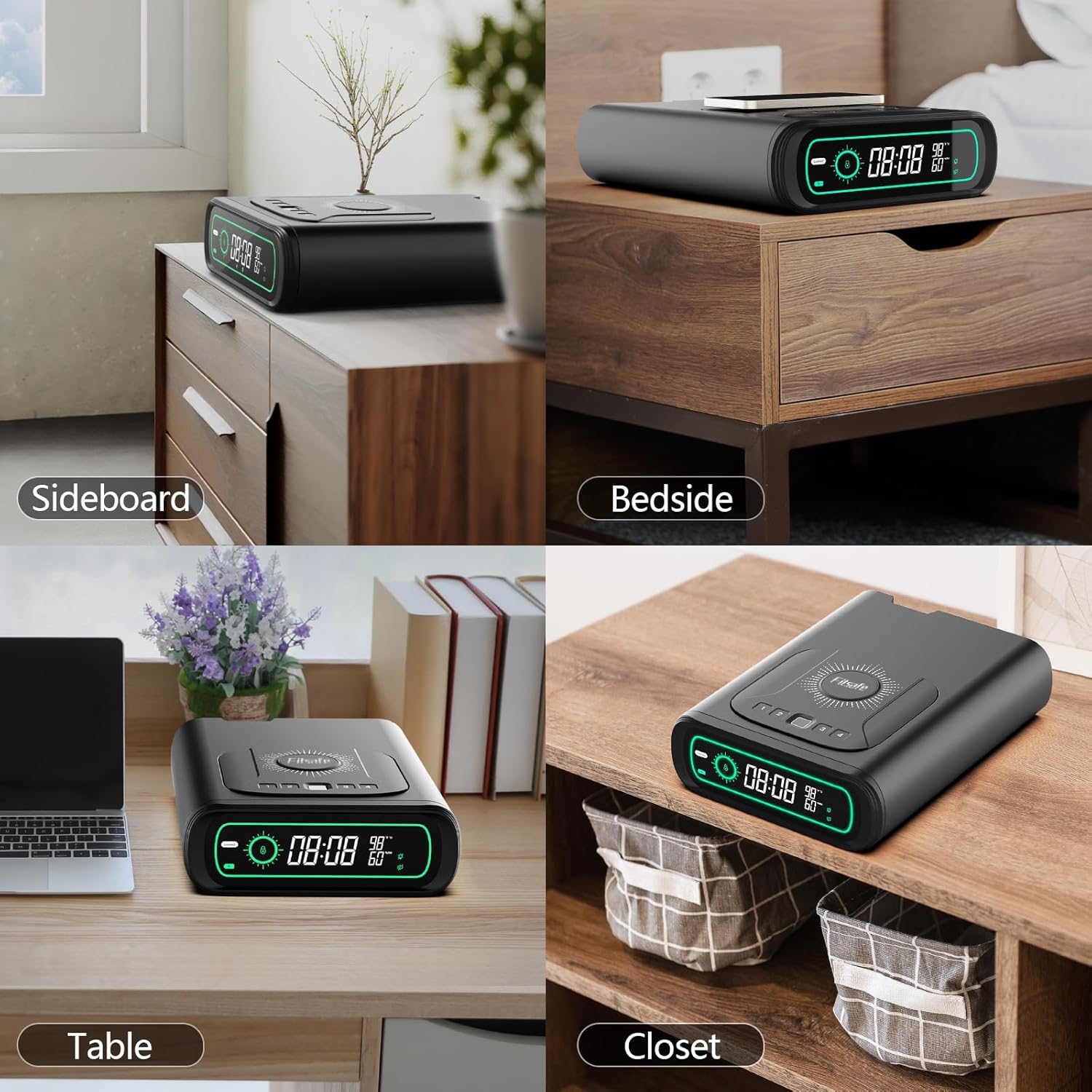 Biometric Smart Gun Safe with Phone Charger,4 Ways Quick Access with Fingerprint/Keypad/APP/Key Lock for Bedside Nightstand or Car with LCD,Money Box for Cash and Valuables