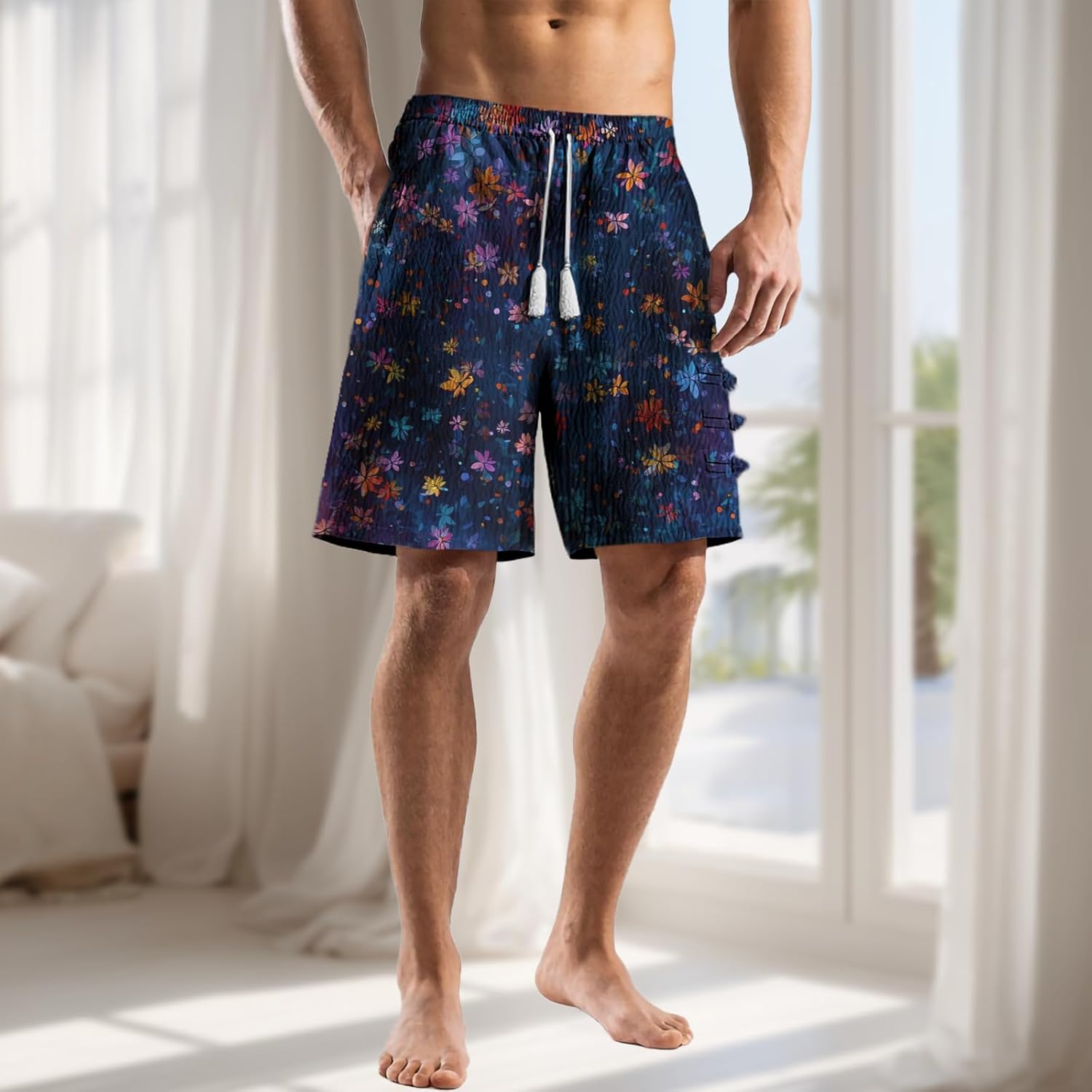 MARSVOVO Mens Shorts Casual Elastic Waist Drawstring Summer Trousers with Pockets Street Wear Outdoor Vacation Pants - Image 2