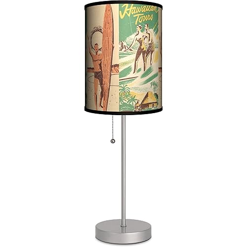 Vintage Surfing Table Lamp for Bedroom, Living Room, Office Desk Lighting Home Decor, Hawaii Printed Lampshade Gifts