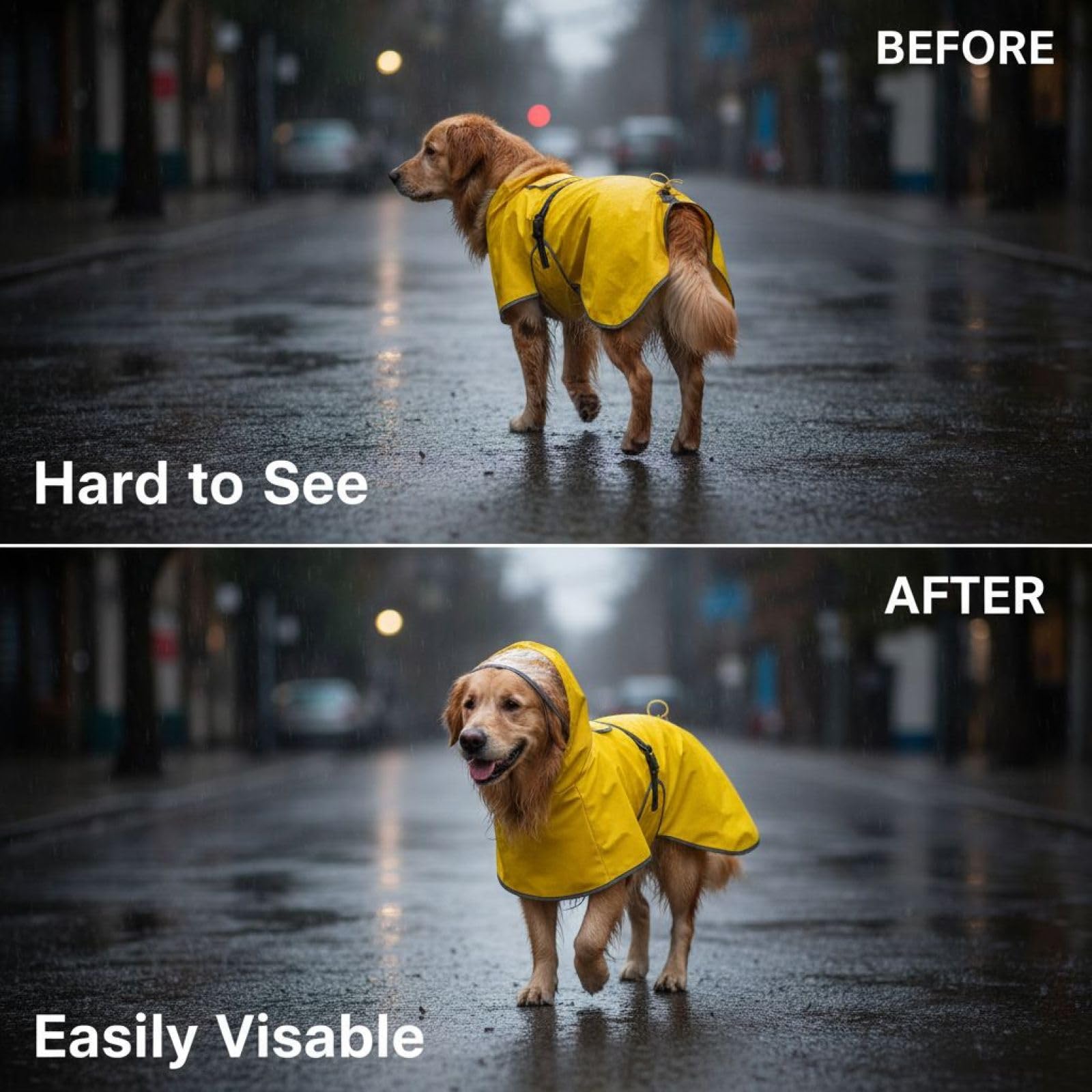Impermeabile per cani, giallo, 2XL, impermeabile per cani da 6,8 a 11,3 kg, copertura addominale, cappuccio trasparente, riflettente, facile da indossare