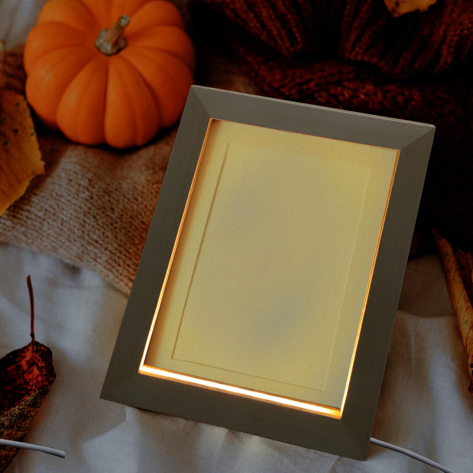 Marco de Fotos LED de Madera para Escritorio, Luz Nocturna Decorativa