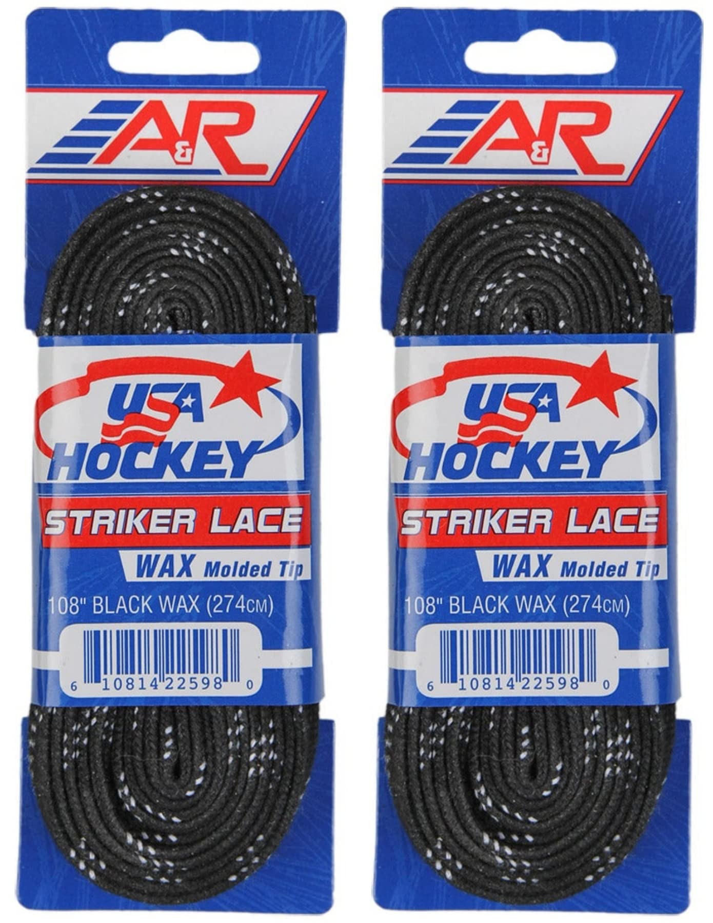 A&R New 2 Pair USA Hockey Striker Waxed Molded Tip Skate Laces Black 72