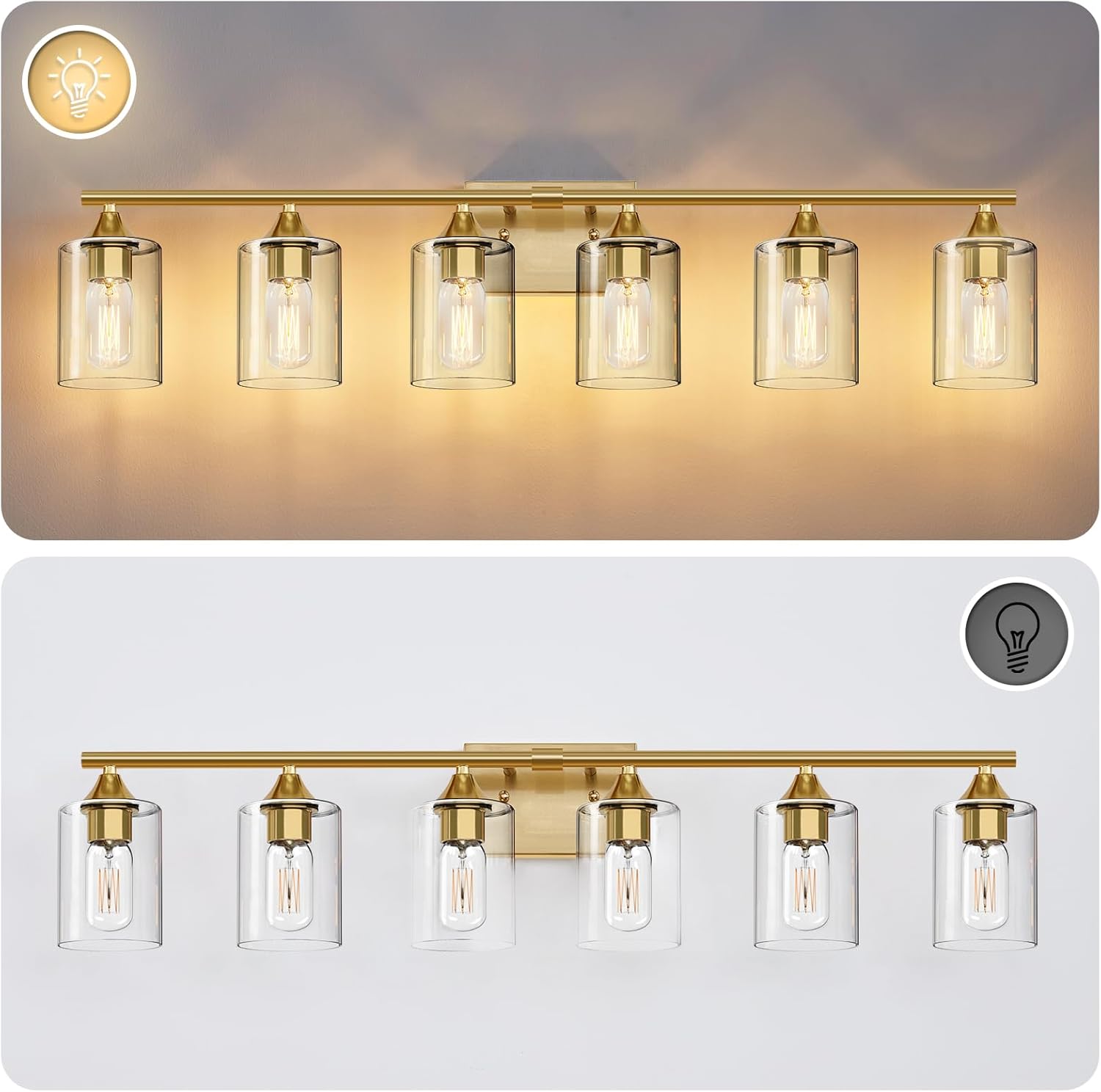 6-Light Gold Vanity Light,Bathroom Light Fixtures,Modern Brushed Brass Gold Wall Sconce Lighting,Bathroom Wall Lamp for Mirror Bedroom Living Room Vanity Table Hallway