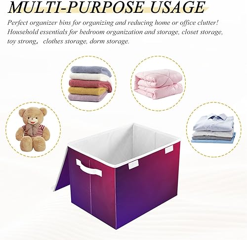 Miniatura 7 de GAIGEO Contenedores de almacenamiento de tela azul a rojo degradado, almacenamiento de armario con tapa, cestas de almacenamiento para organizar