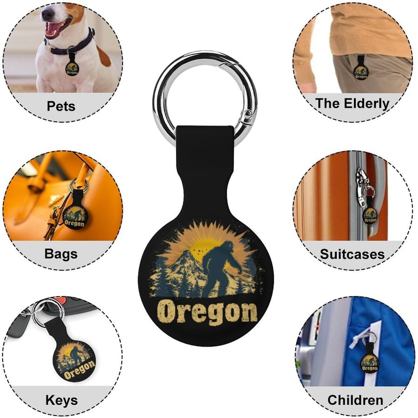 Oregon Bigfoot Mountains Vintage Case Compatible with AirTag Holder Cover with Keychain Ring for Bags Luggages