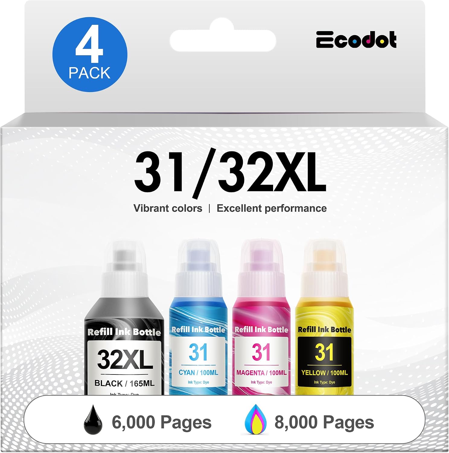 31 32XL Refill Ink Bottle Set (4 Pack) for HP 32XL 31 Ink Bottles Set