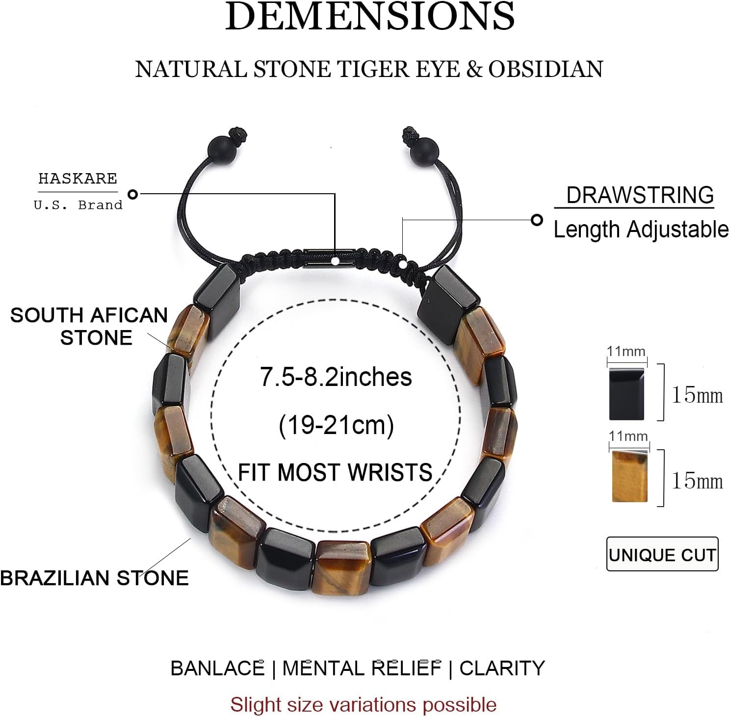 HASKARE Tiger Eye Bracelet for Men - Unique Natural Tiger Eye Obsidian Howlite Stone Protection Crystals Stuffers for Men Christmas Father's Day - Image 4