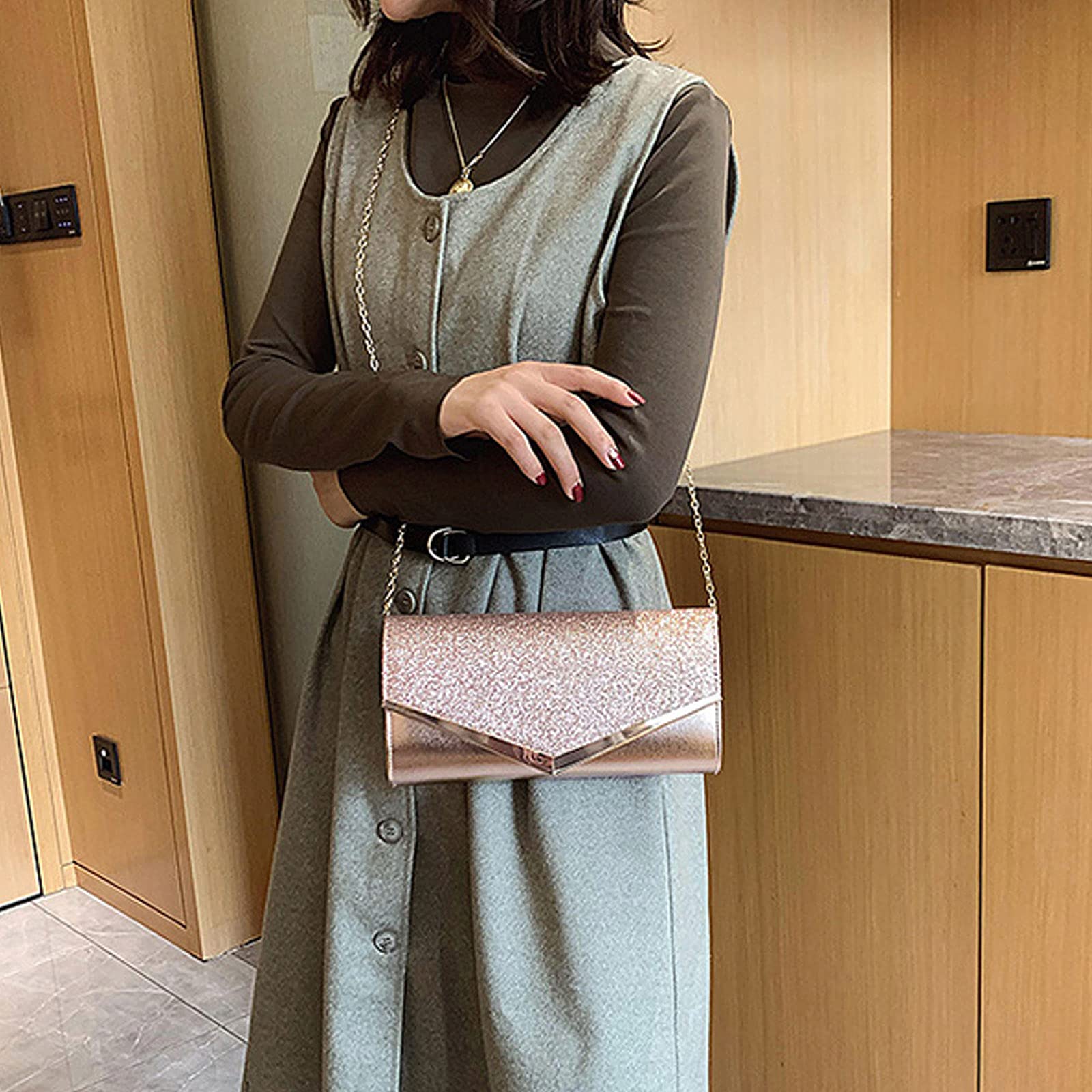Milya Borsa da sera da donna con brillantini, con strass, per matrimoni, feste, avambracci, borsa a tracolla con tracolla