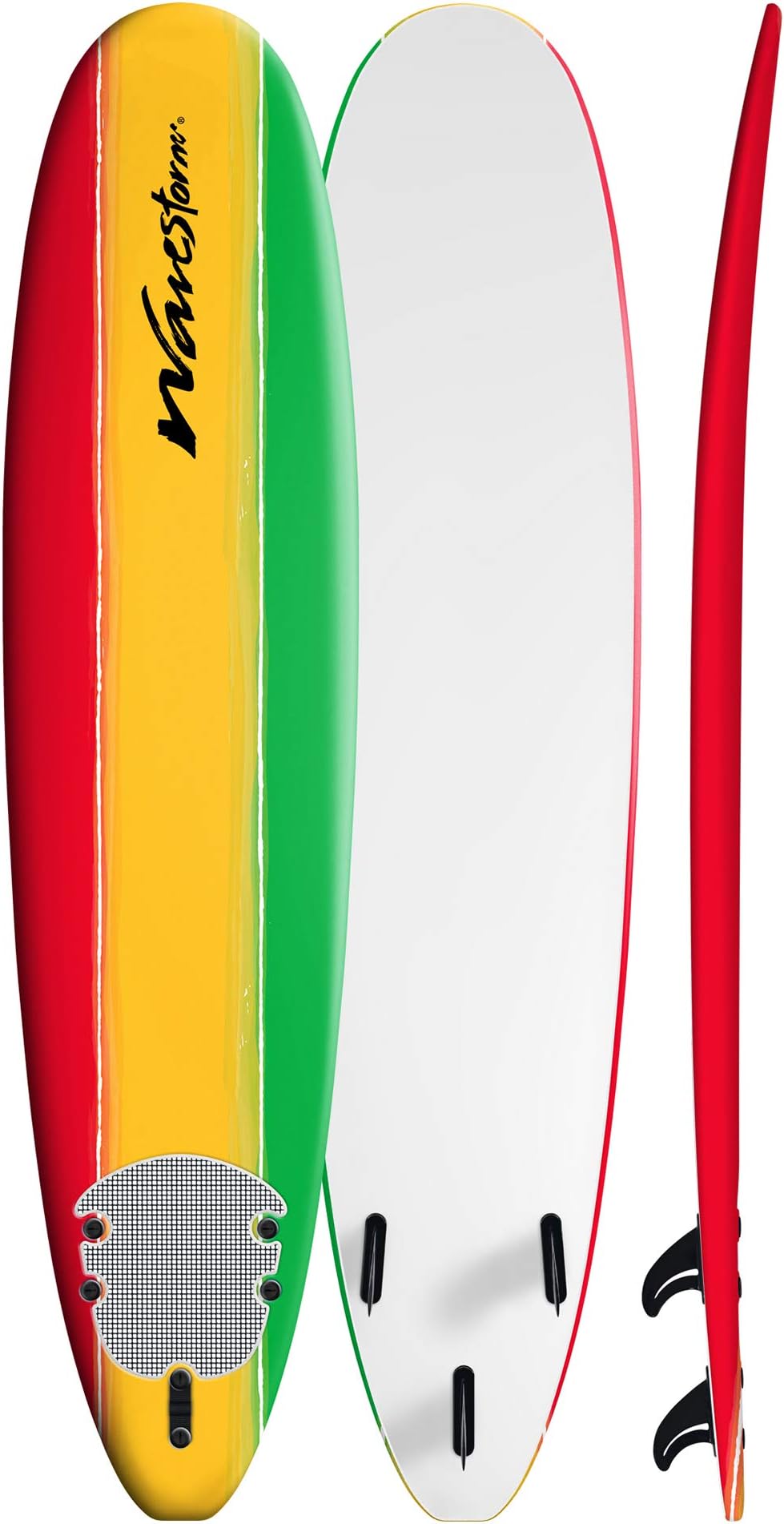 Wavestorm 8ft Classic Longboard Surfboard (Tri-Color Solid)
