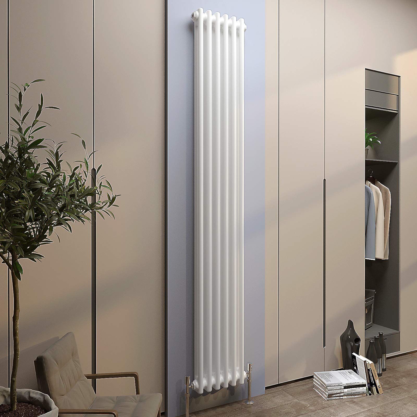 Acezanble∣2 Column Radiator, Vertical 1800mm White Tall Traditional Cast Iron Style Radiators Windows Hallyway