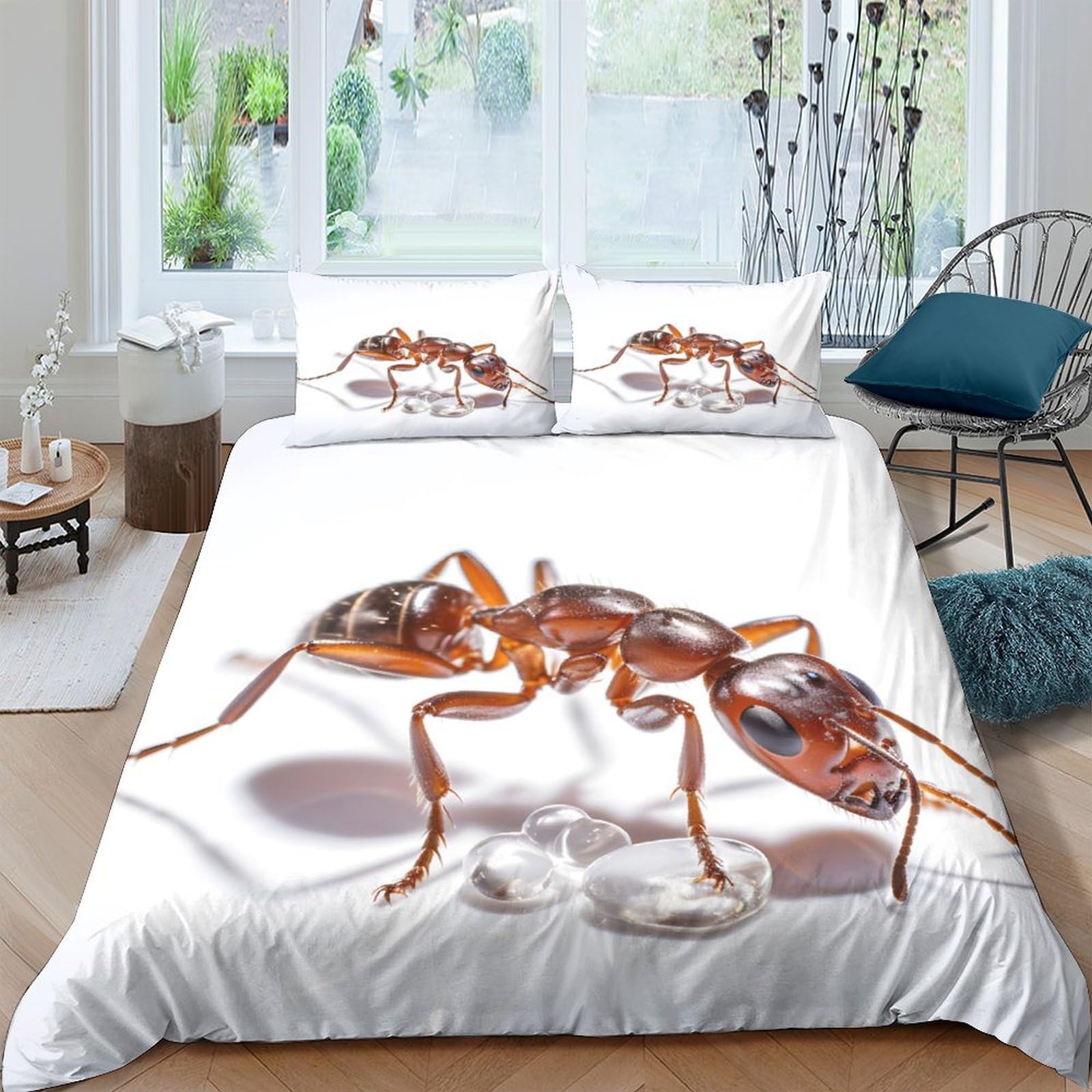 TUFRTGYHN 3D Printed Realistic Ant Duvet Cover Microfiber Soft Breathable Insect Bedding Set with 2 Pillowcases for Bedroom Decor, Single（135x200cm）