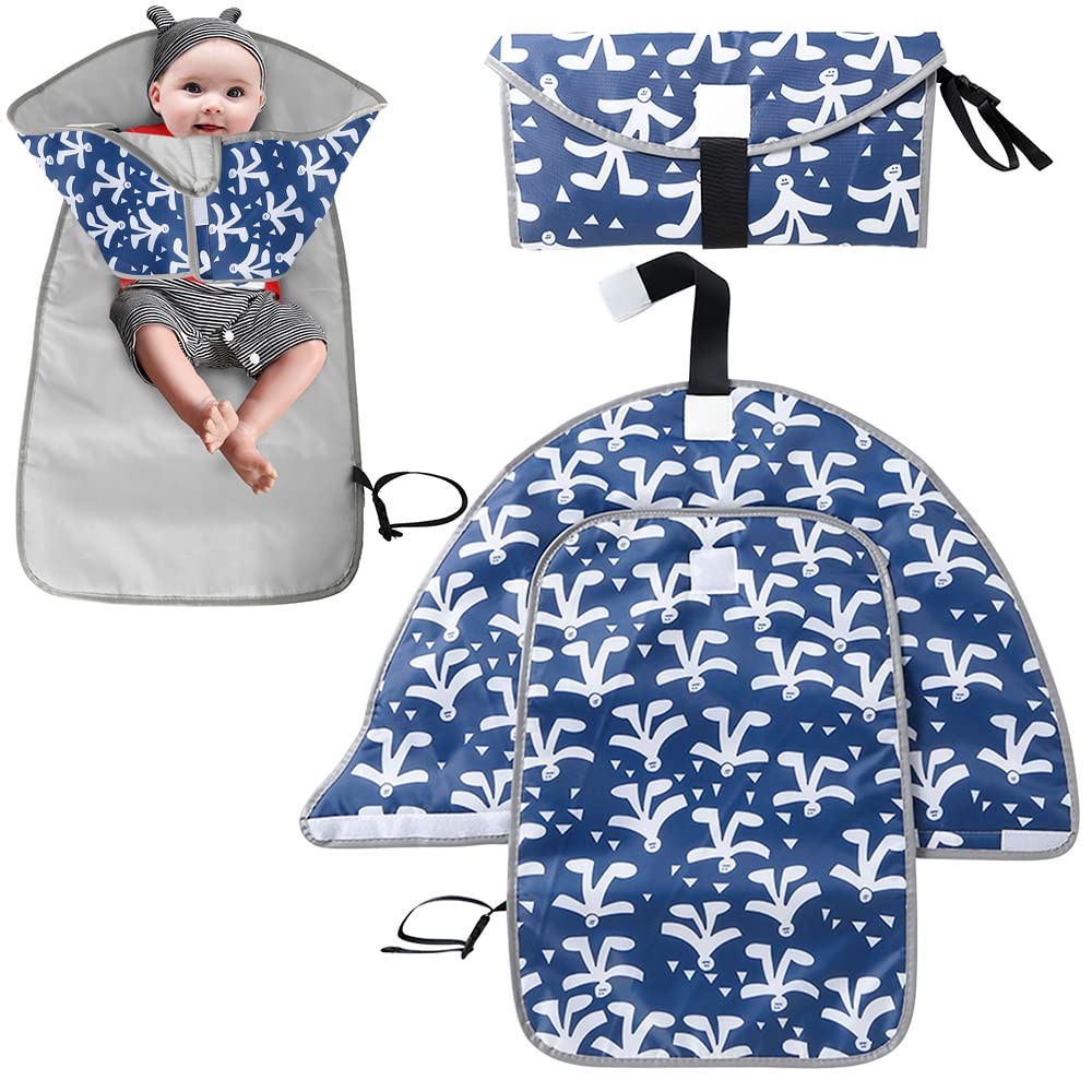 Tyuodna Baby Portable Changing Pad, 3-in-1 Lightweight Travel Changing Pad, Foldable Diaper Pad with Head Pillow Padding, for Changing Mat on Home, Travel, Outside (Snowman)