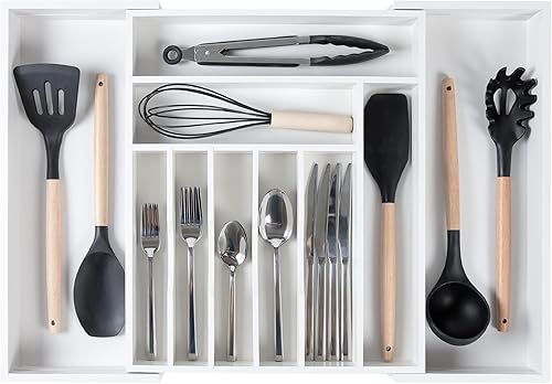 KitchenEdge Organizador de cubiertos, cubiertos y utensilios de alta calidad para cajones de cocina, expandible de 15 a 25 pulgadas de ancho, 10