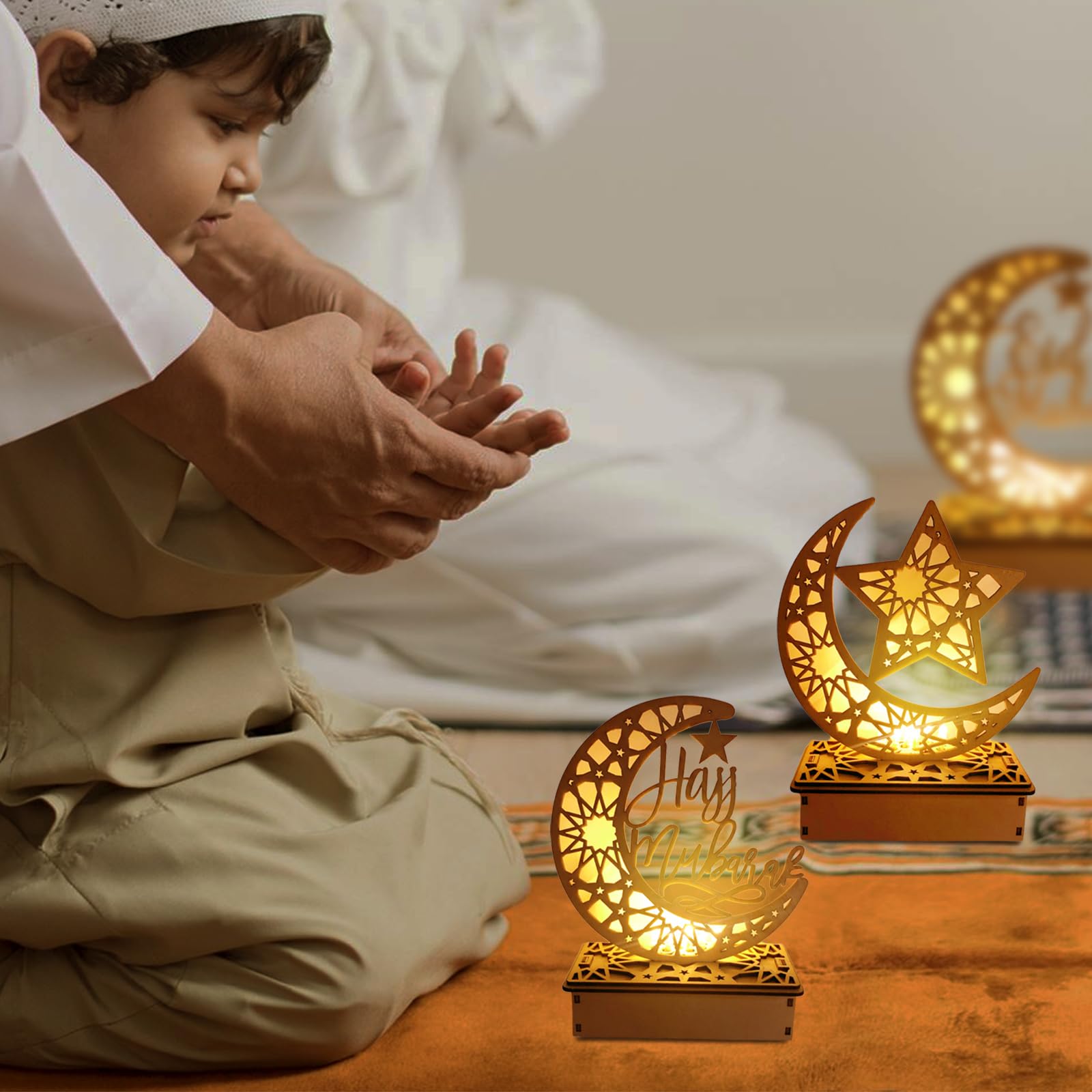 6X CIONDOLI EID Mubarak Ramadan da appendere a parete luna stella Islam decorazione festa
