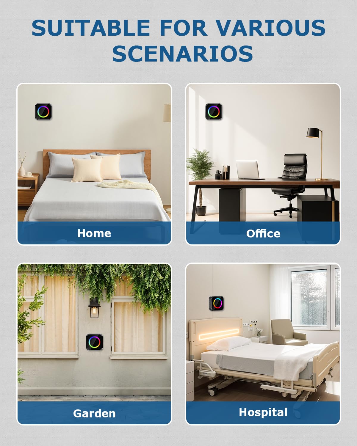 Timbre Inalámbrico Exterior Impermeable Largo Alcance, Wireless Door Bell Alcance de 400 m con luz LED, 4 Niveles de Volumen y 63 melodías (2 receptores + 1 transmisor)