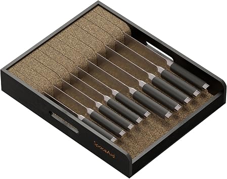 SpaceAid Large Knife Drawer Organizer Bamboo Insert Dock, Kitchen Steak Knives Holder Organizers Block for Drawer in Storage Organization Large, Black