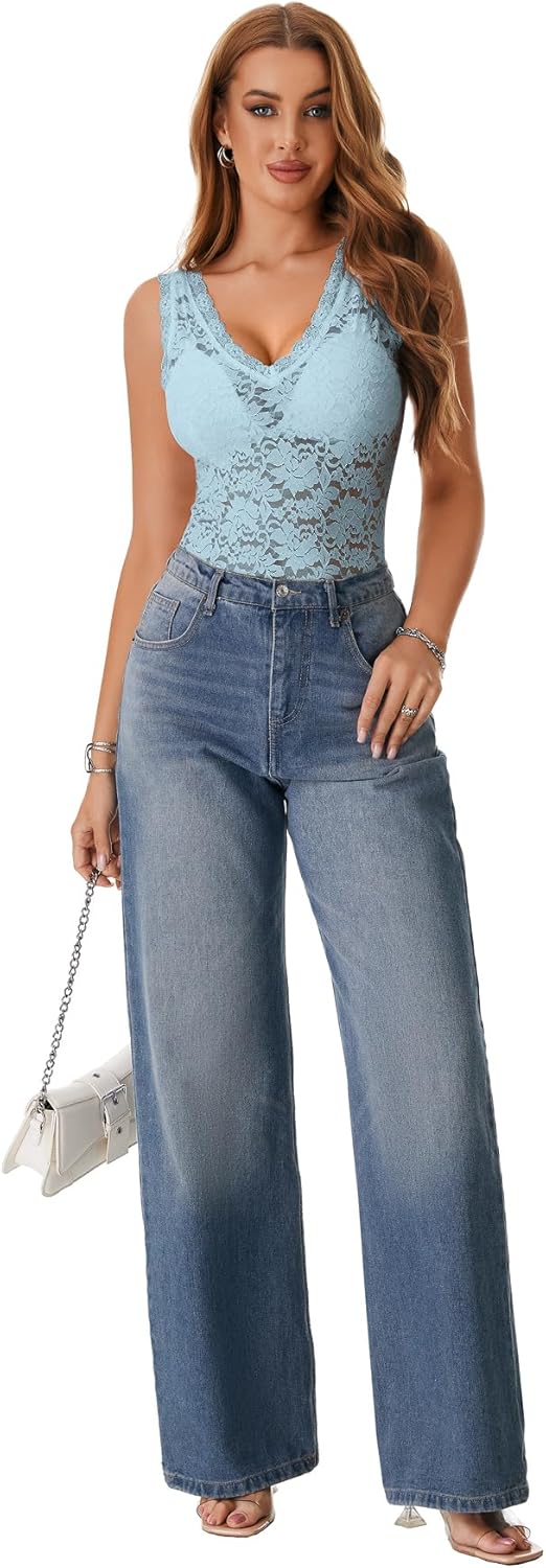 Rooscier Women's Floral Lace Scallop V Neck Sleeveless Sheer Tank Cami Top Blouse Without Bra - Image 6