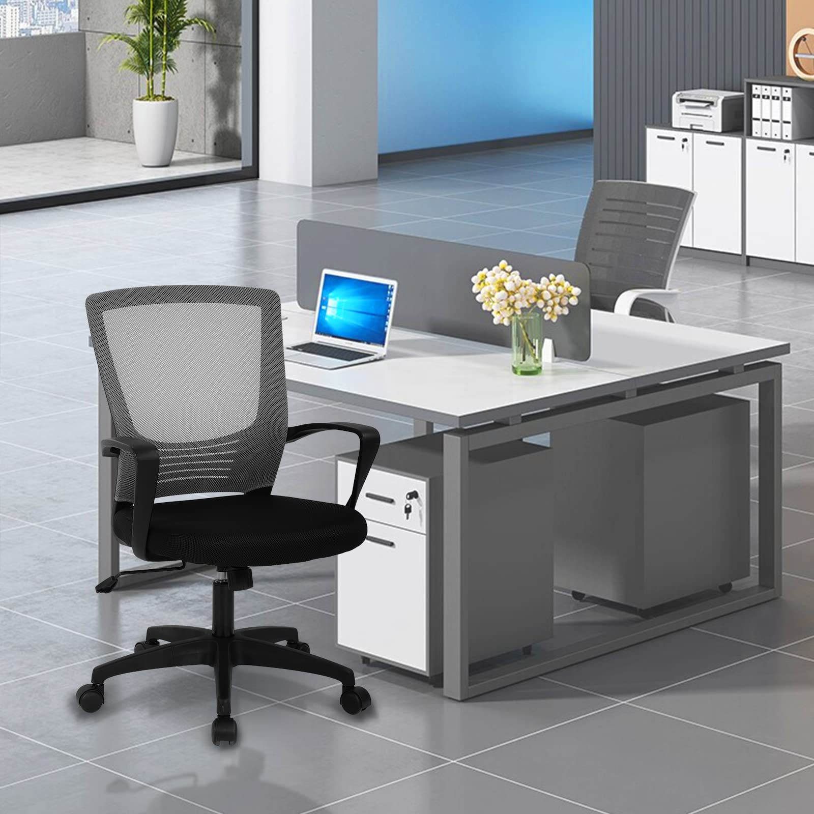 Hudada Ergonomic Desk Chair Small Office Chair Mesh Computer Chair Mid Back Task Chair Study Chair with Armrest