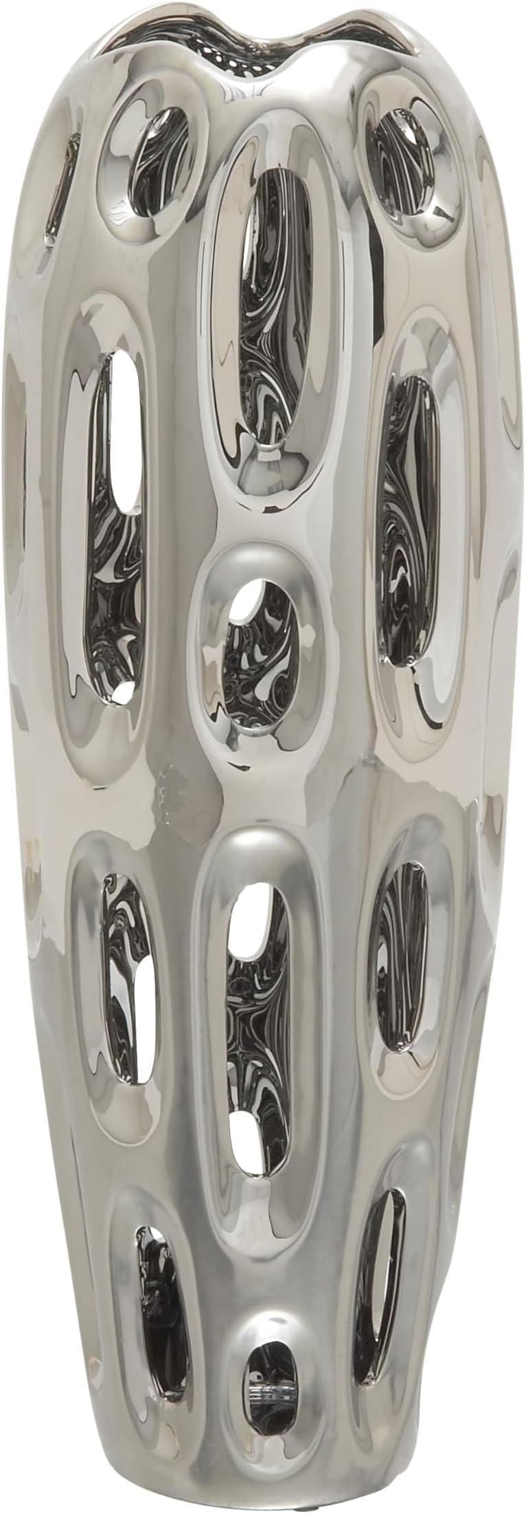 Deco 79 Ceramic Decorative Vase Centerpiece Vase with Cut Out Designs, Vase for Home Decoration 7" x 7" x 21", Silver