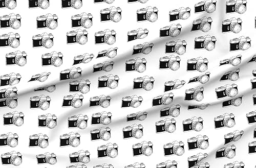 Miniatura 5 de Spoonflower Fabric - Old School Black White Camera Hipster Decor Photography Abstract Retro Printed on Satin Fabric Fat Quarter - Sewing Lining