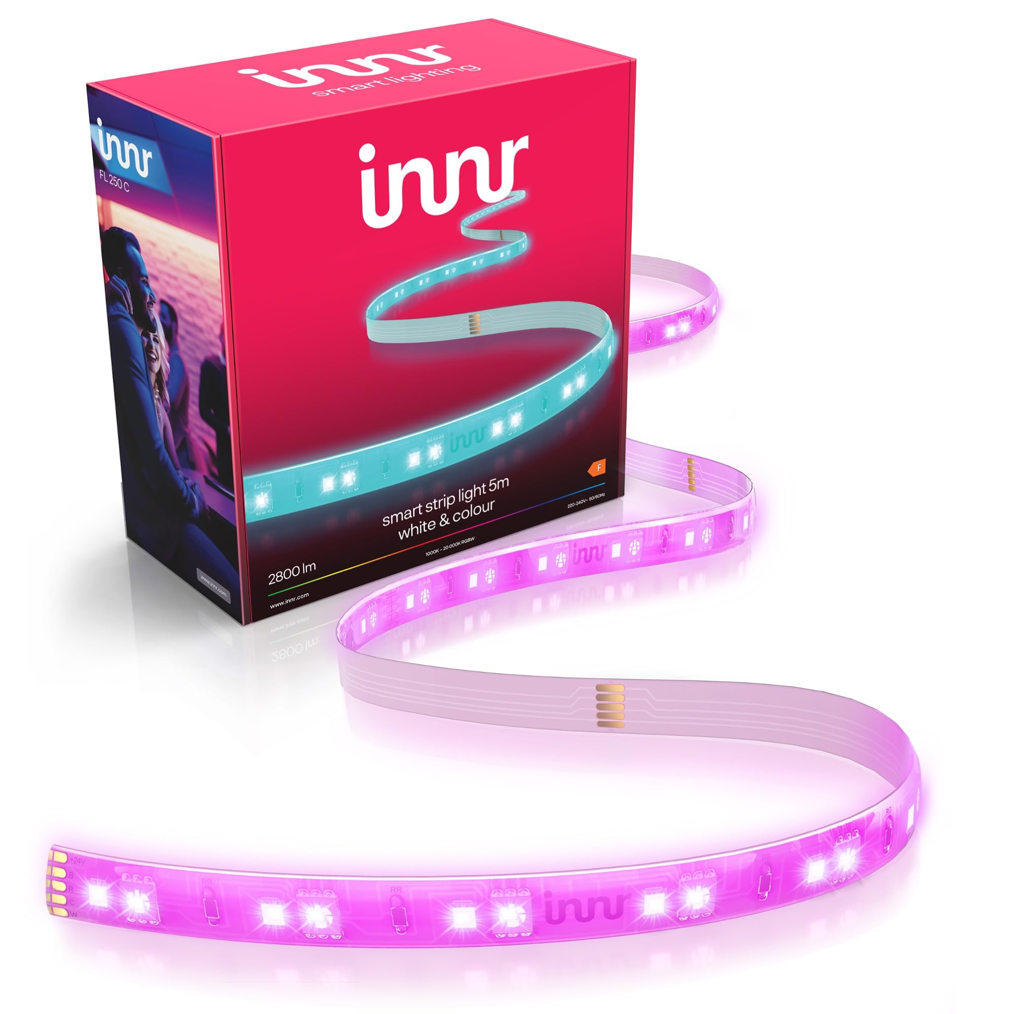 Innr White Zigbee Lightstrip 5M, Works With Hue* & Alexa (Hub Required), Premium Rgbw Led Strip, Ultra Bright 2800 Lm, Deep Dimmable Indirect Lighting