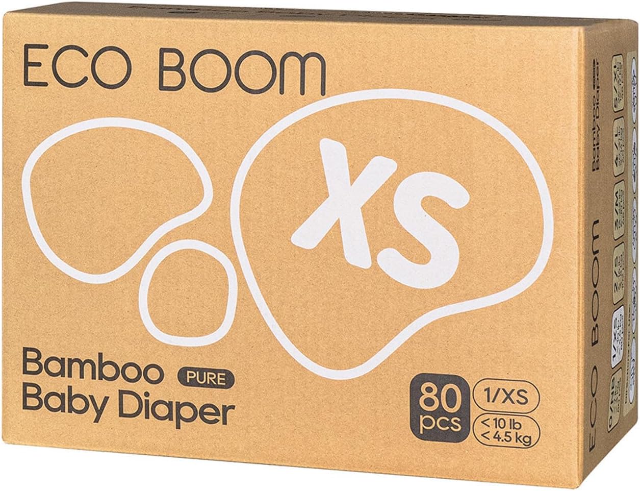 ECO BOOM Newborn Diapers, Natural Soft Disposable Nappies for Infant, Hypoallergenic, Size 1 Suitable for up to 10 lbs (X-Small - 80 Count)