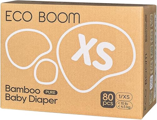 ECO BOOM Pañales desechables de viscosa de bambú, pañales infantiles suaves naturales, tamaño 1/XS, hasta 10 libras, blanco, 80