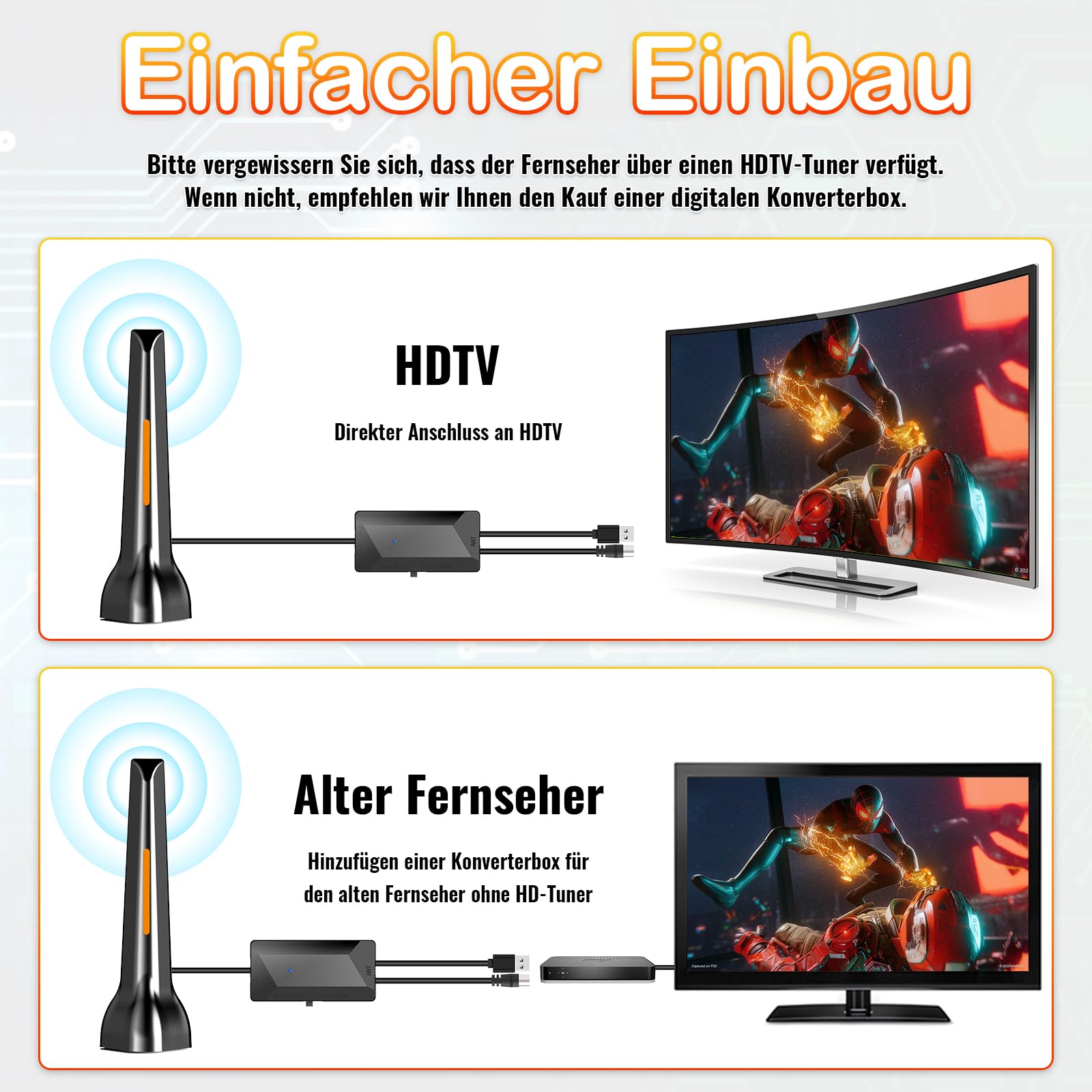 Antenna DVBt-T/DVB-T2, DVBT2, con amplificatore, ampia portata e ricezione a 360°, antenna per TV con forte base magnetica, supporta 4K 1080P – tutti i dispositivi TV DAB/UHF/VHF