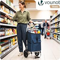 Cărucior de cumpărături pliabil din aluminiu VOUNOT, 58L, cu geantă impermeabilă, pentru urcat scări, 2 roți mari cu apărători de noroi, albastru marin 2