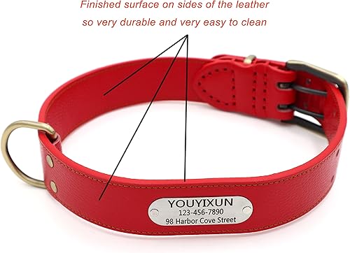 Miniatura 8 de YOUYIXUN Collar de perro de cuero personalizado con placa de nombre, collar de perro personalizado grabado para perros medianos y grandes (XL, rojo)