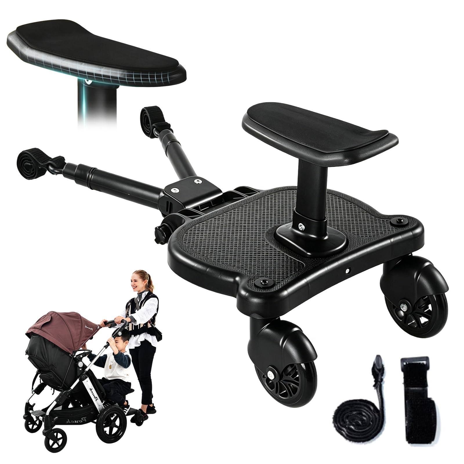 Buggy Board mit Sitz, Trittbrett für Kinderwagen Universal, 3-7 Jahre, 25kg