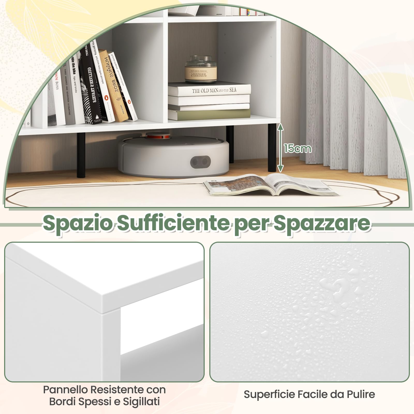 GYMAX Libreria a 6 Cubi, Scaffale a 3 Livelli con 5 Gambe Metalliche, con Ripiani Regolabili, Mobile Moderno per Soggiorno, Studio, Camera da Letto, Ufficio (Bianco)